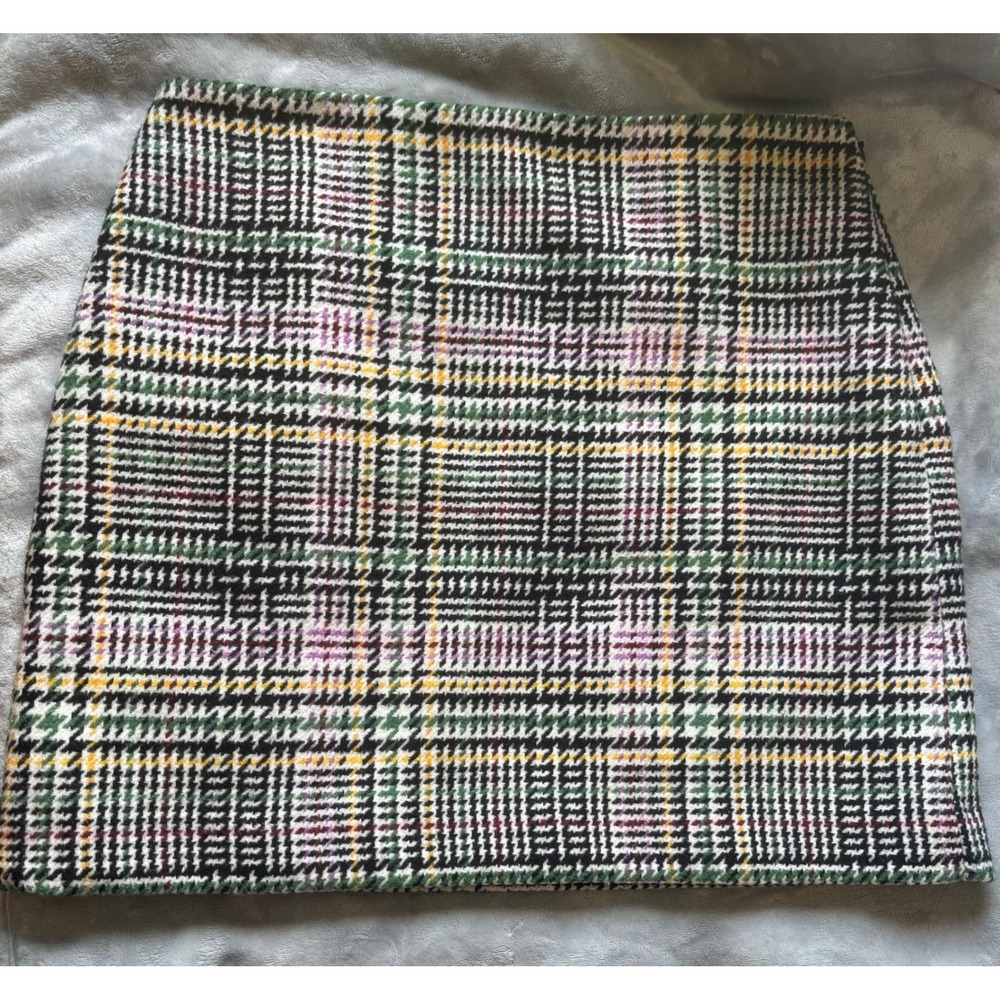 Loft Womens Plaid Wool Blend Mini Skirt Green Purple Yellow Size 12